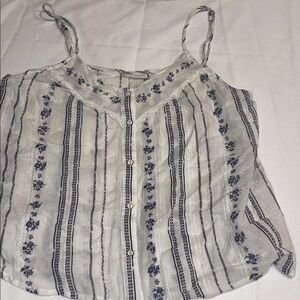 Hinge Blue and White Floral Striped Camisole